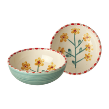 Load image into Gallery viewer, Ceramic Bowl - Jade  - Hand Painted Yellow Flowers
