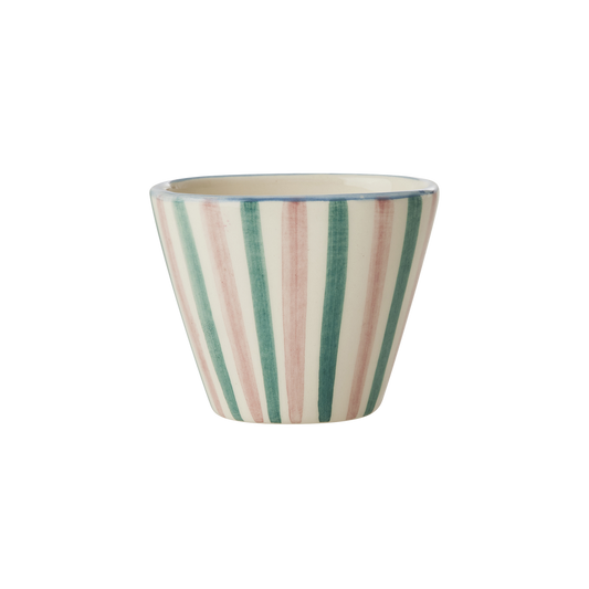 Small Oval Ceramic Espresso Cup - Hand Painted Stripes