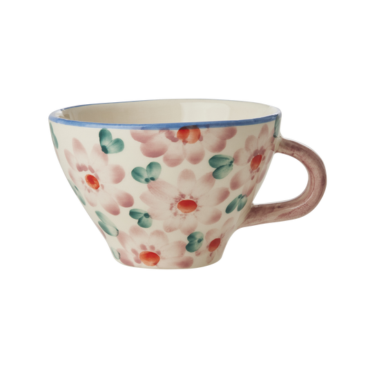 Ceramic Tea Cup - Pink - Hand Painted Flowers
