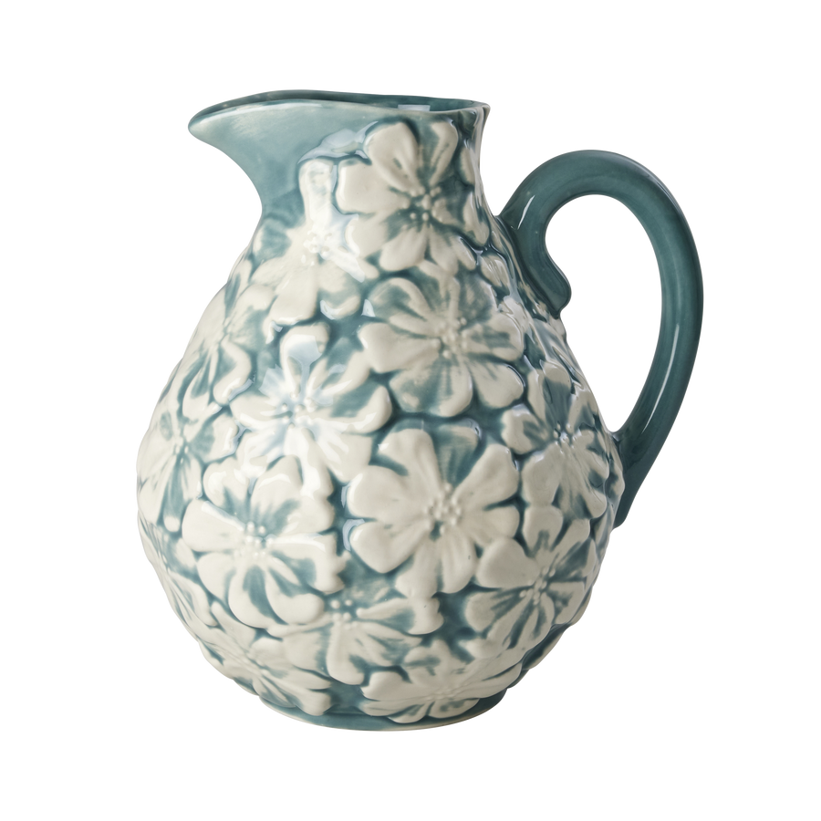 Large Ceramic Flower Jug in Green Blue - 4.5L