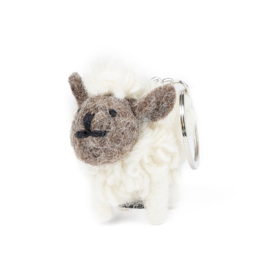 Knitted Wool Standing Sheep Keyring Brownface