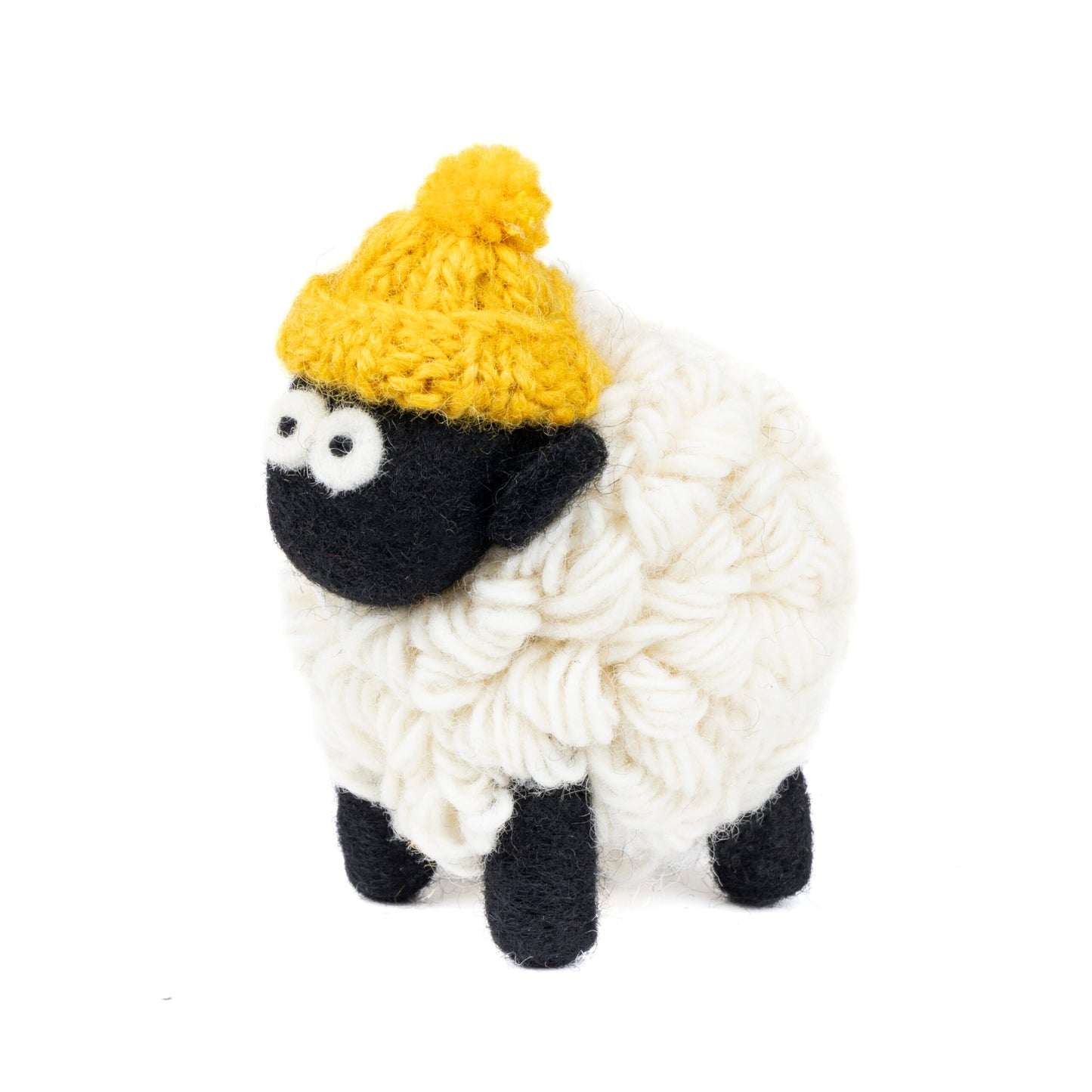 LARGE  Knitted Sheep Collectible Mountain w/ Mustard Bobble Hat