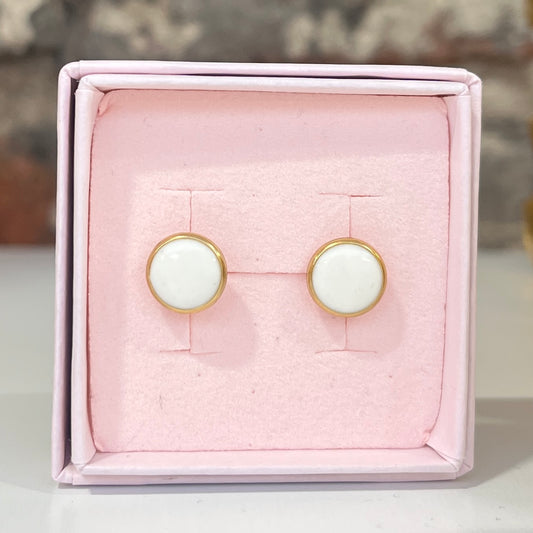 Gold round studs - White