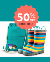 Load image into Gallery viewer, Sustainable Rainbow Rainboots now with 50% off with code HALF
