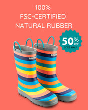 Load image into Gallery viewer, Sustainable Rainbow Rainboots now with 50% off with code HALF
