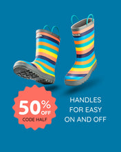 Load image into Gallery viewer, Sustainable Rainbow Rainboots now with 50% off with code HALF
