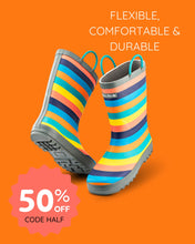 Load image into Gallery viewer, Sustainable Rainbow Rainboots now with 50% off with code HALF
