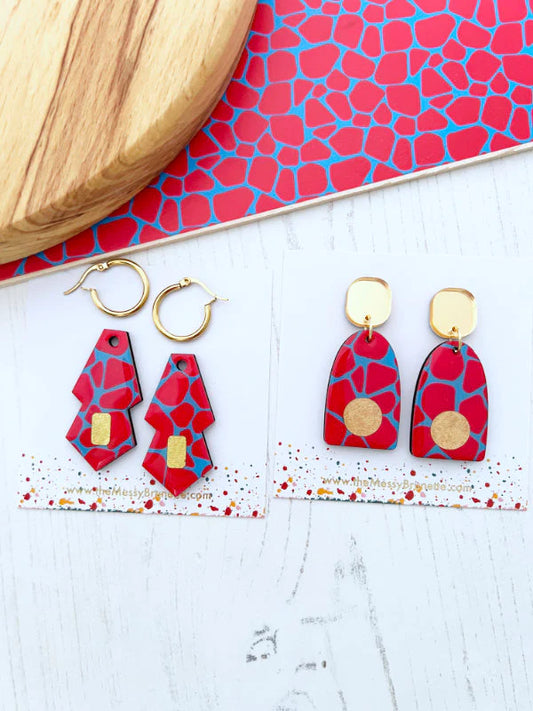 Safari Print Earrings - Blue & Red