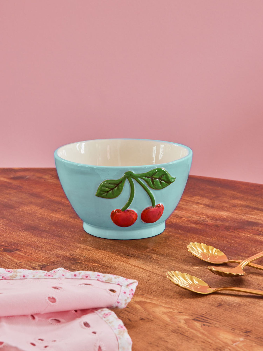 Ceramic Bowl - Mint Cherries