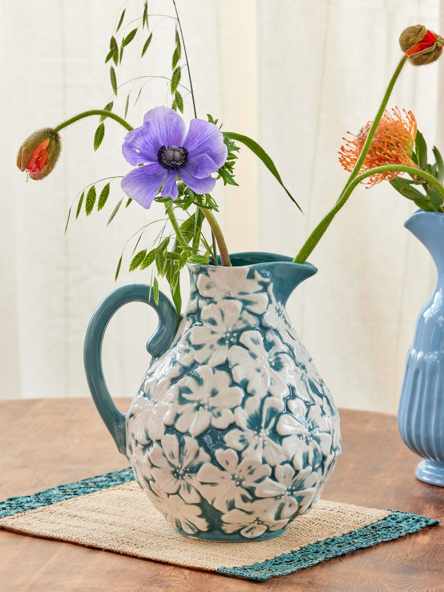 Large Ceramic Flower Jug in Green Blue - 4.5L