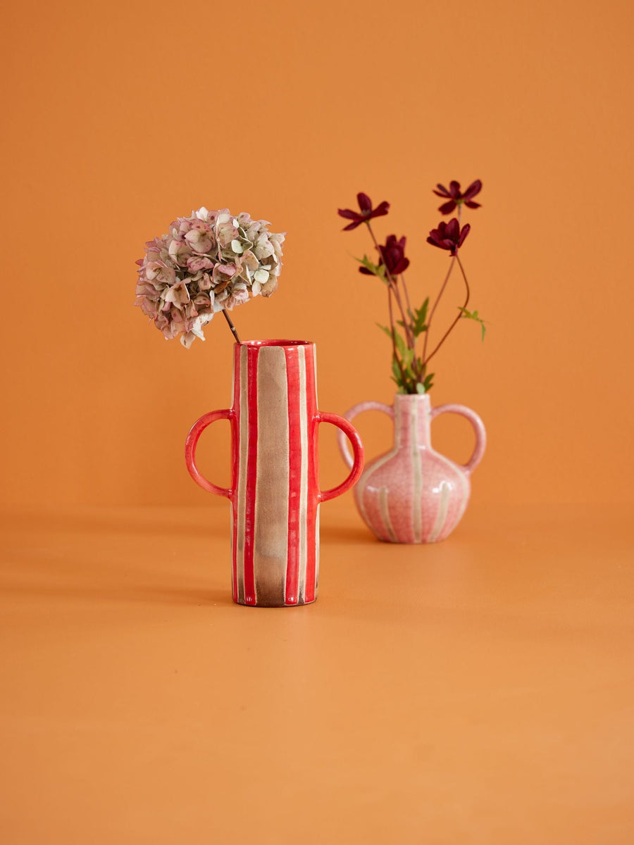 Ceramic Flower Vase with Red Stripes