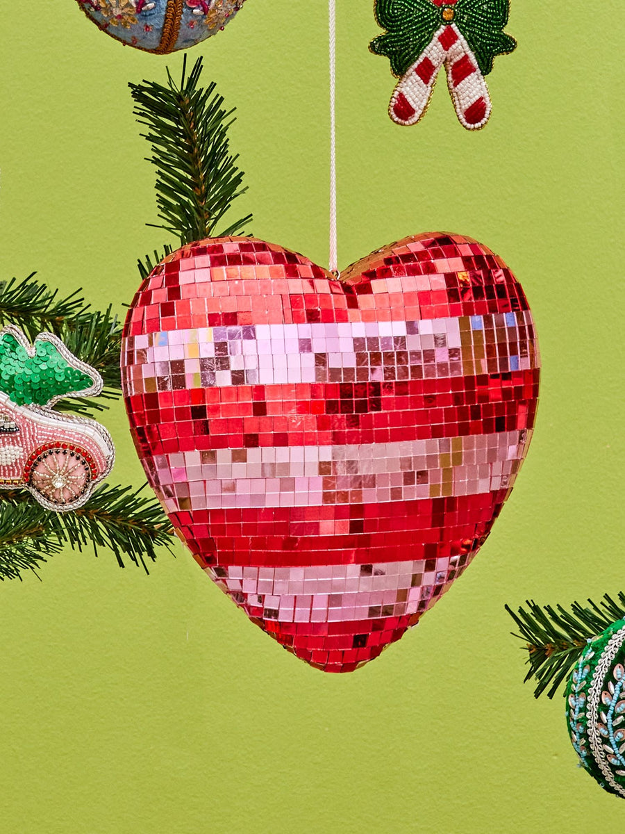 Heart Disco Ball in Pink and Red Stripe