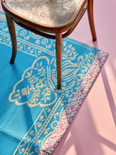 Load image into Gallery viewer, Blue Recycled Plastic Rug with Flower Border

