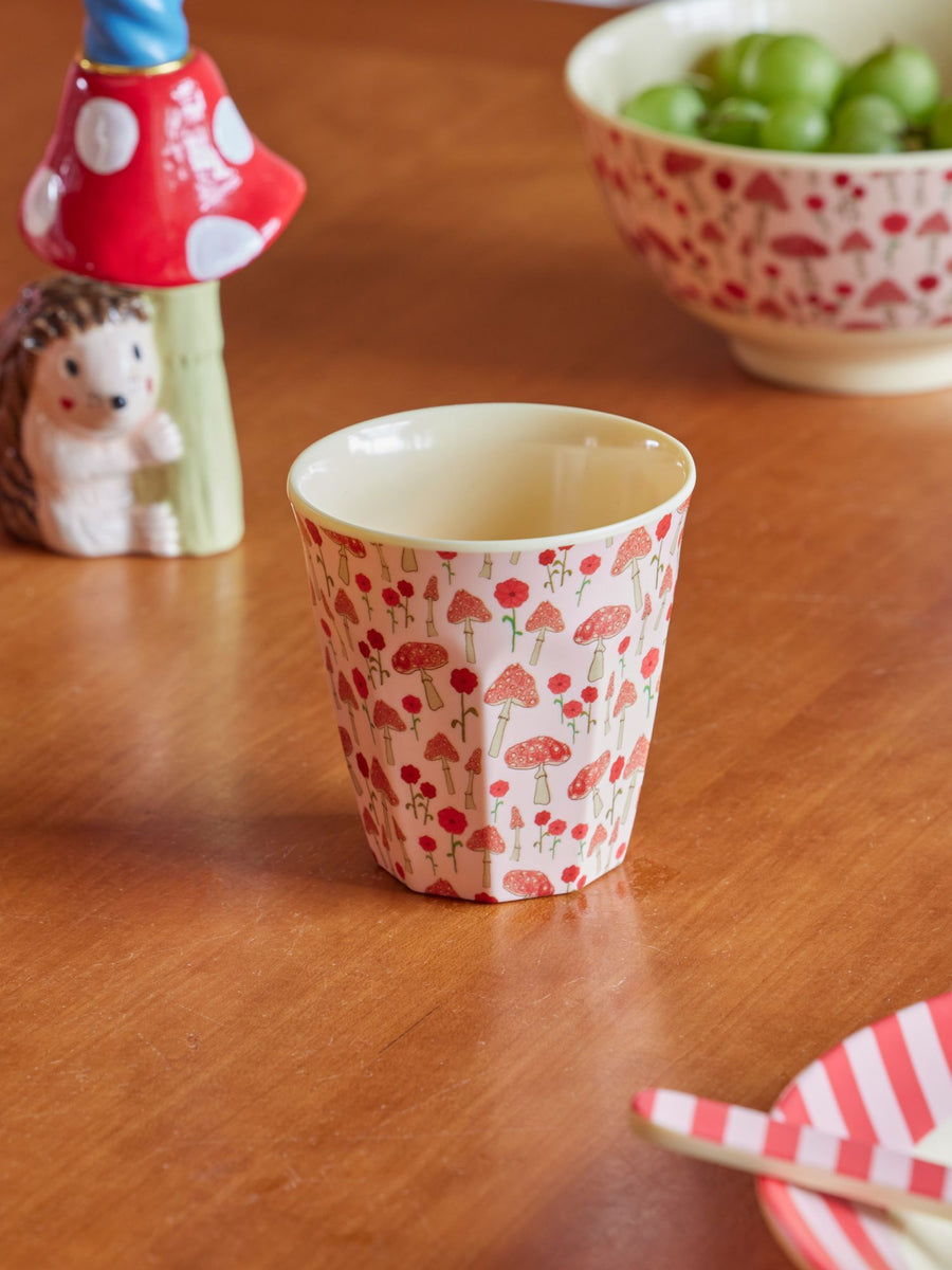 Red Mushroom Print Medium Melamine Cup