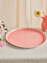 Load image into Gallery viewer, Metal Round Tray in Coral With Embossed Details - Large
