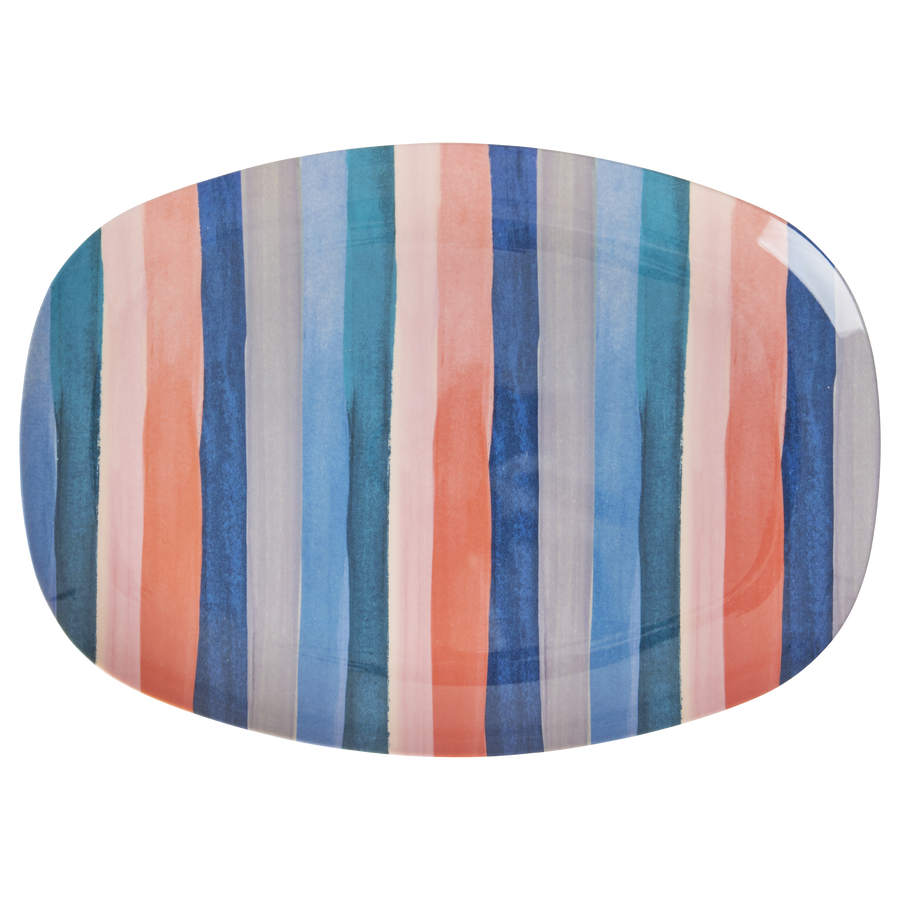 Melamine Rectangular Plate with N.Y Stripe Print