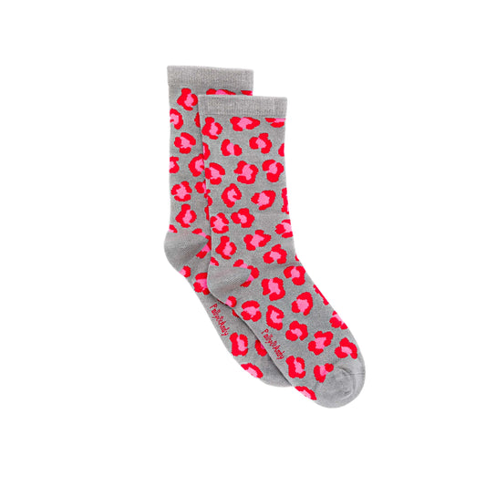 Pink & Red Leopard Bamboo Sock (seamless toe)
