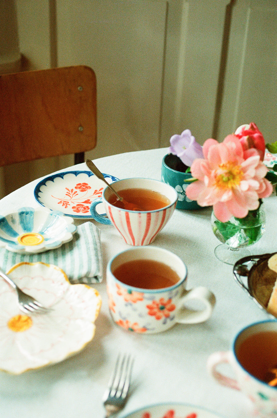 Ceramic Tea Cup - Hand Painted Stripes