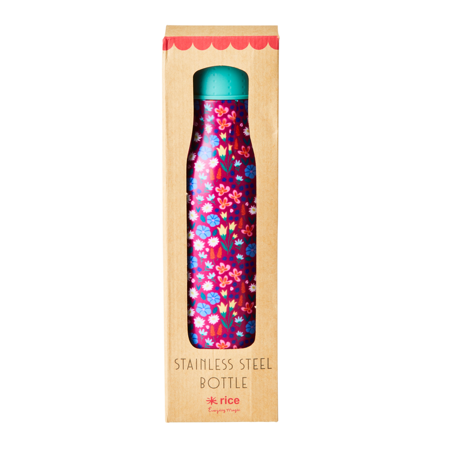 Stainless Steel Drinking Bottle with Poppy Print