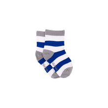 Load image into Gallery viewer, Blue &amp; White Stripe Bamboo Sock (seamless toe)
