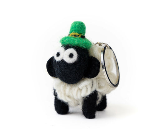 Knitted Sheep Mountain Blackface With Felt Leprechaun Hat Keyring