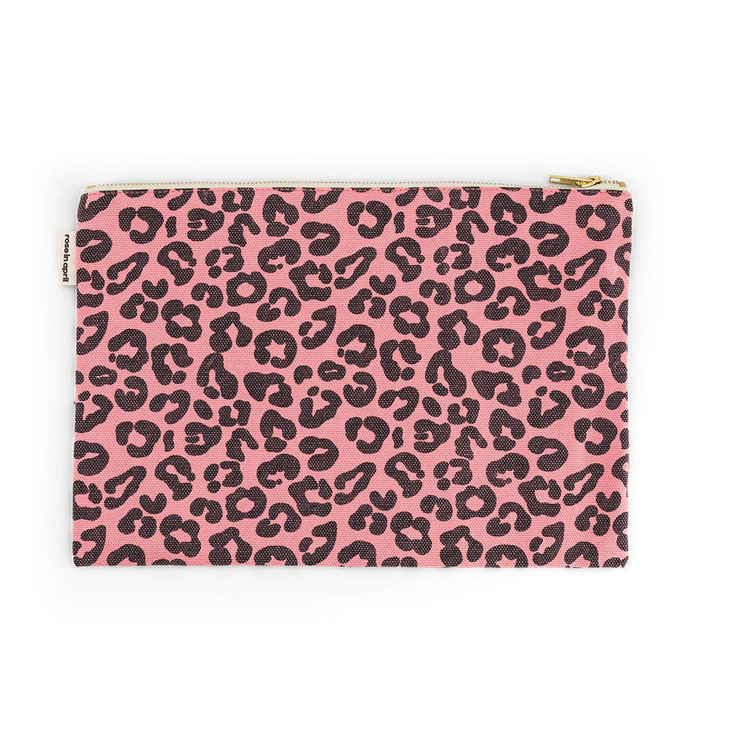 Pink Leopard Print Pouch - Large