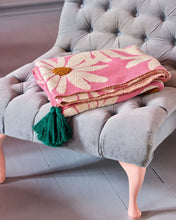 Load image into Gallery viewer, Knitted Blanket in Pink with Embossed Flowers and Green Tassels
