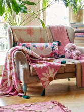 Load image into Gallery viewer, Knitted Blanket in Pink with Embossed Flowers and Green Tassels
