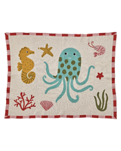 Load image into Gallery viewer, Knitted Baby Blanket with Coral Ocean Design
