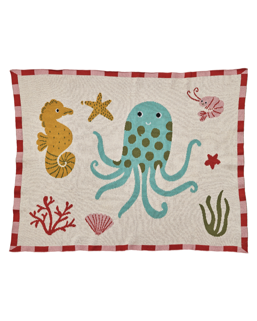Knitted Baby Blanket with Coral Ocean Design