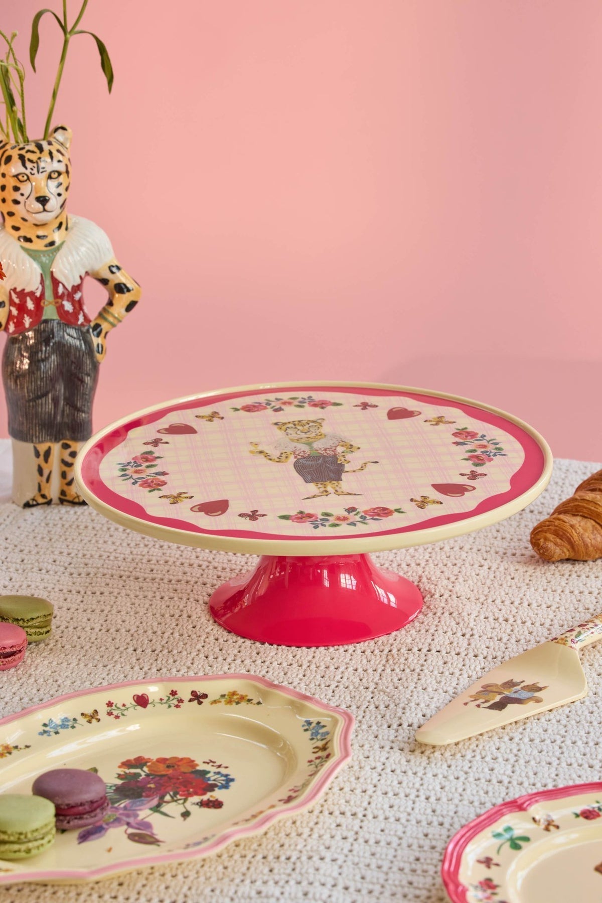 Melamine Cake Stand with Nathalie Lété Print - Red Kiss Colour