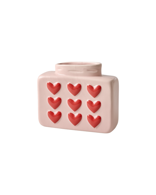 Ceramic Vase with Embossed Hearts - Pink