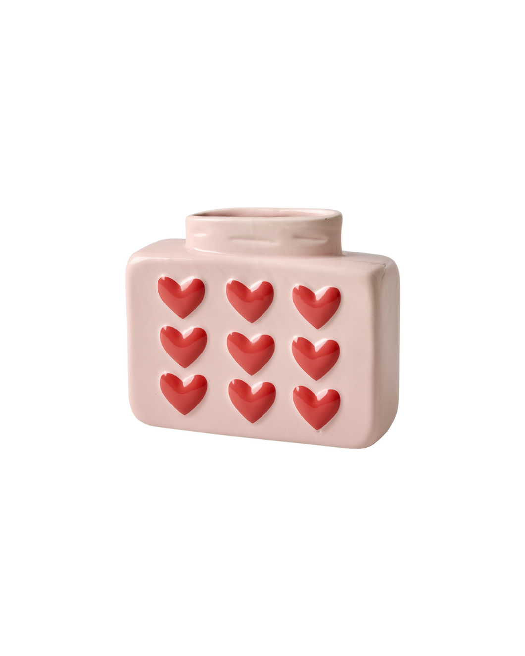 Ceramic Vase with Embossed Hearts - Pink