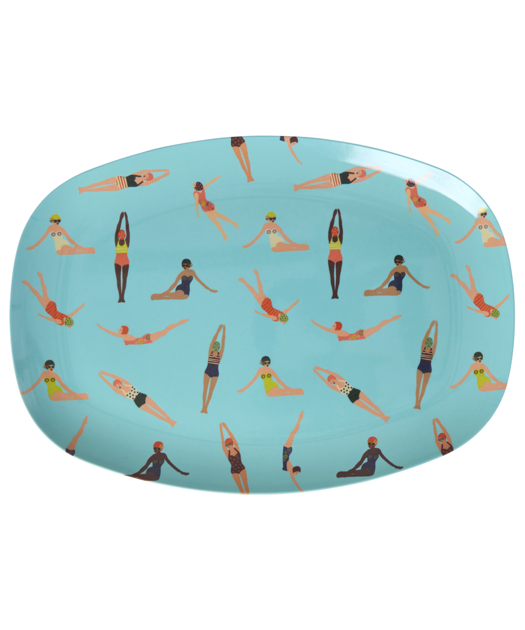 Large Rectangular Dinner Plate - Blue - Retro Swimster Print