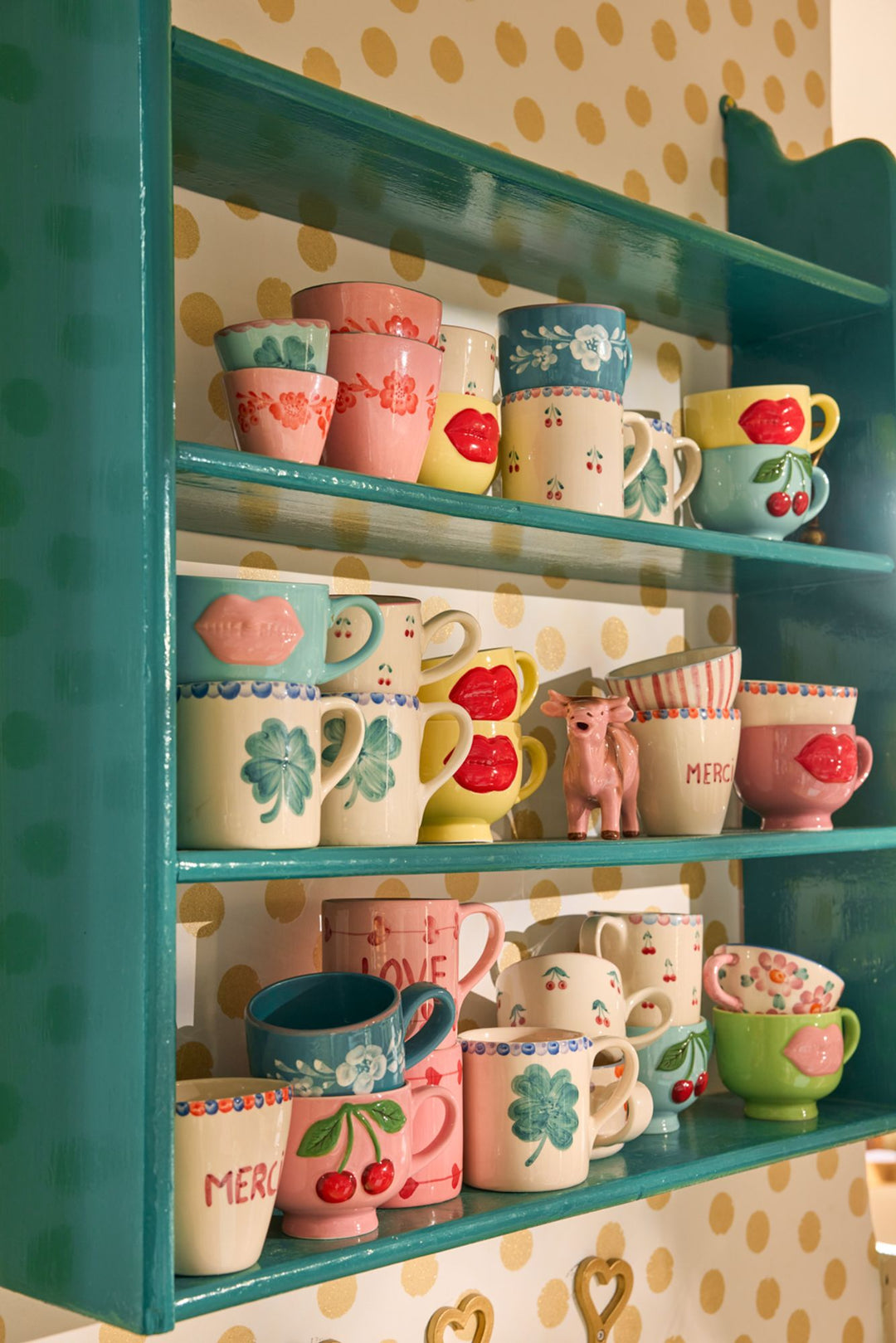 Ceramic Mug with Embossed Soft Pink Lips - Mint