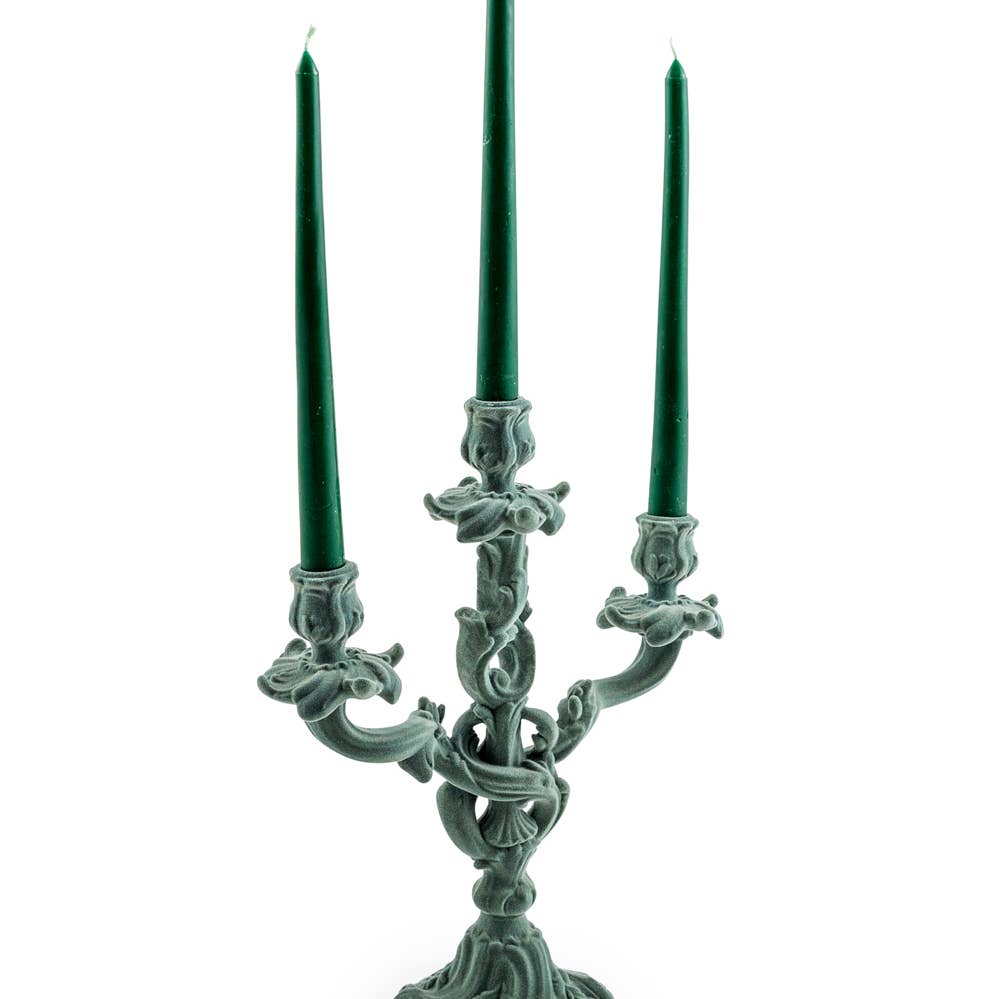 Light Grey | Blue Flock Ornate Candelabra