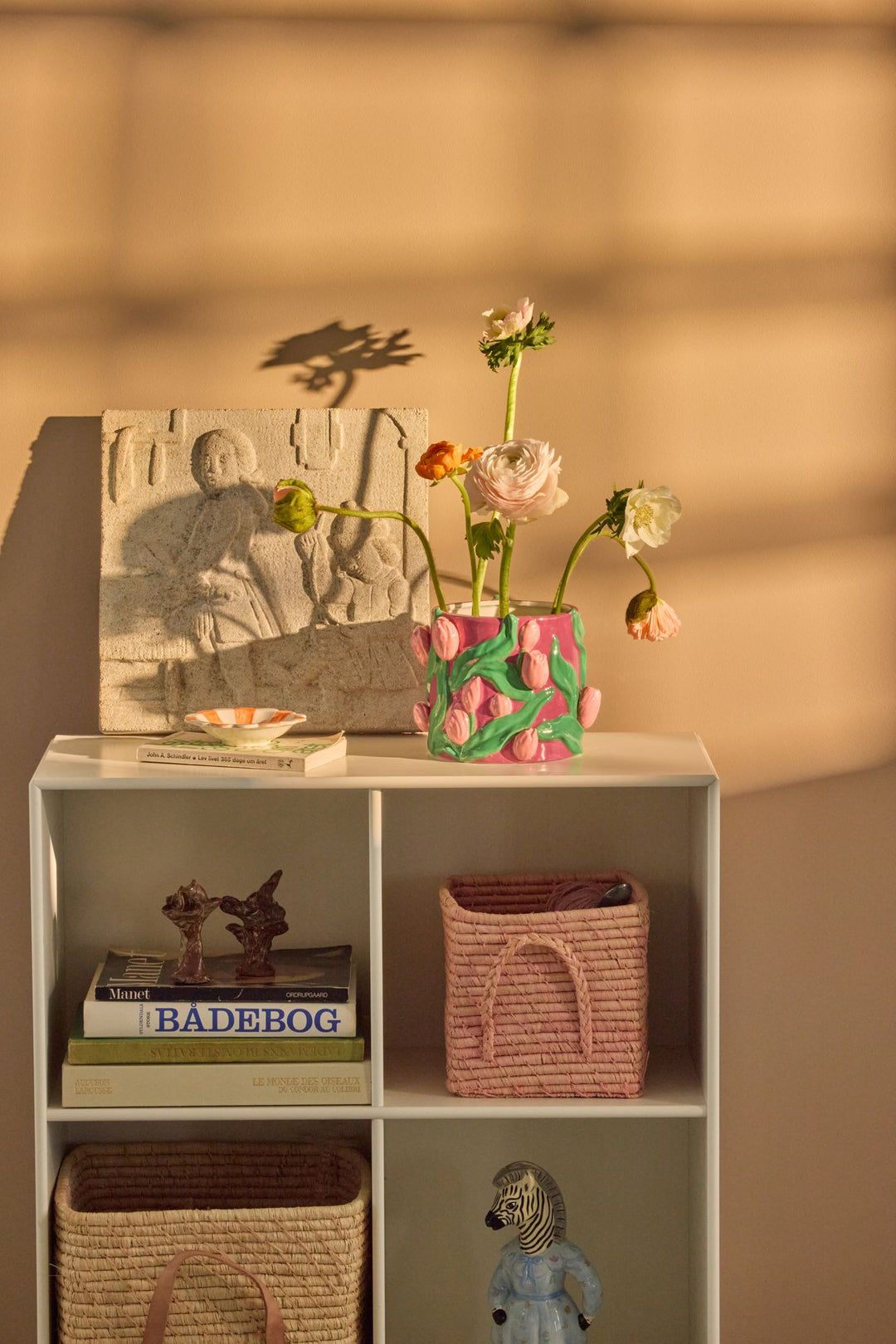 Ceramic Flower Pot - Bordeaux Embossed Tulips Design