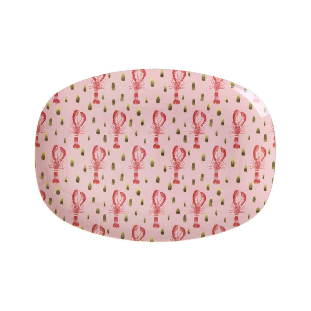 Small Melamine Rectangular Plate - Pink Lobster Print
