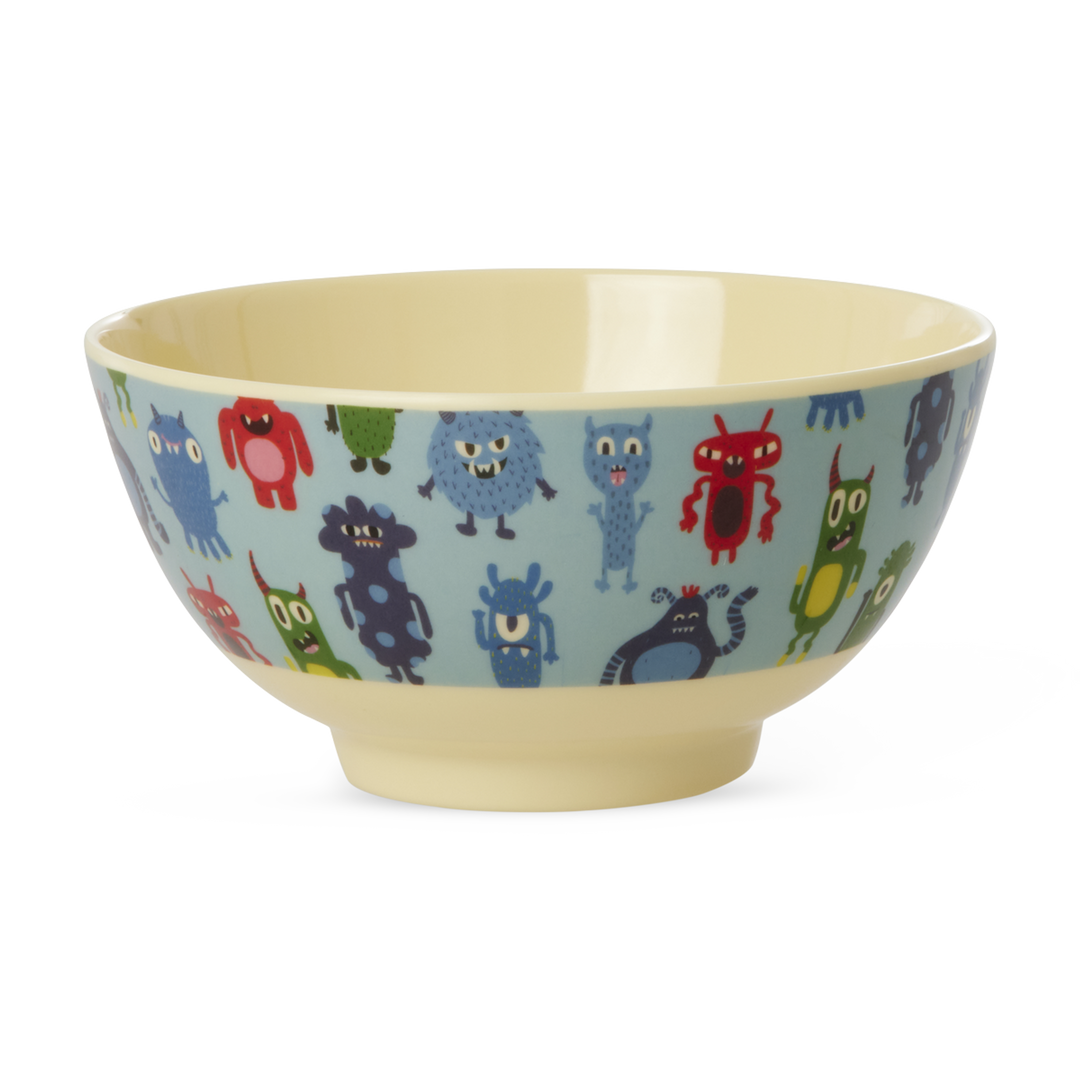 Medium Kids Bowl - Soft Blue - Monsters Print
