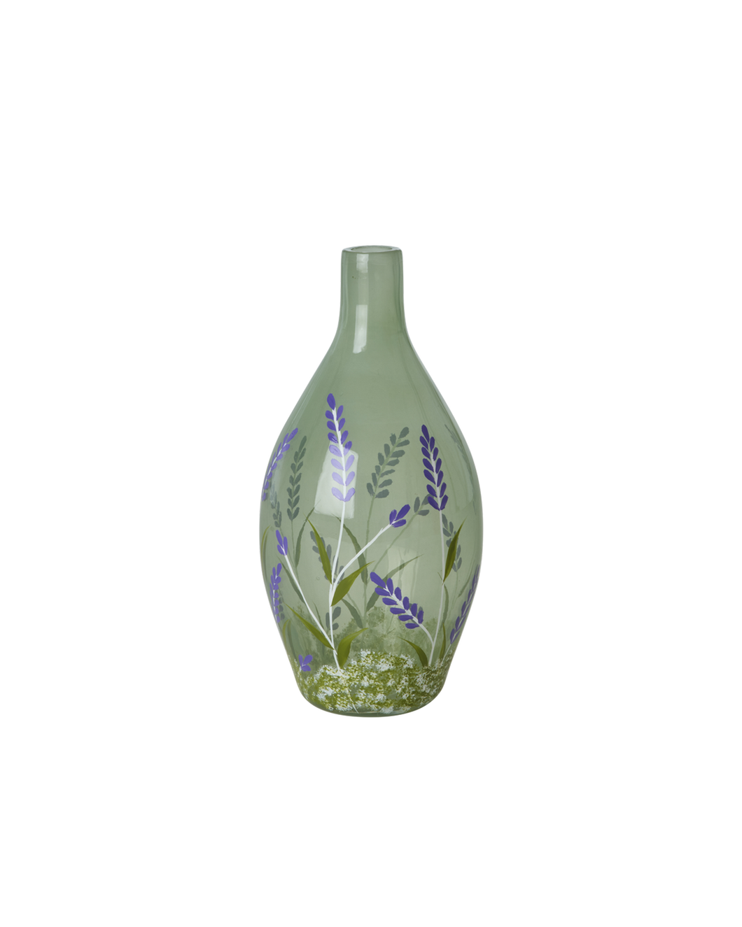 Glass Vase in Green with Purple Flowers - 650ml