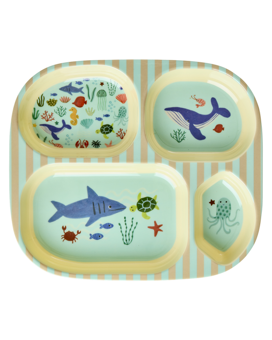 Melamine Kids 4 Room Plate - Blue Ocean Print