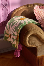Load image into Gallery viewer, Knitted Blanket in Green with Embossed Flowers and Purple Tassels
