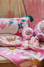 Load image into Gallery viewer, Knitted Blanket in Pink with Embossed Flowers and Green Tassels
