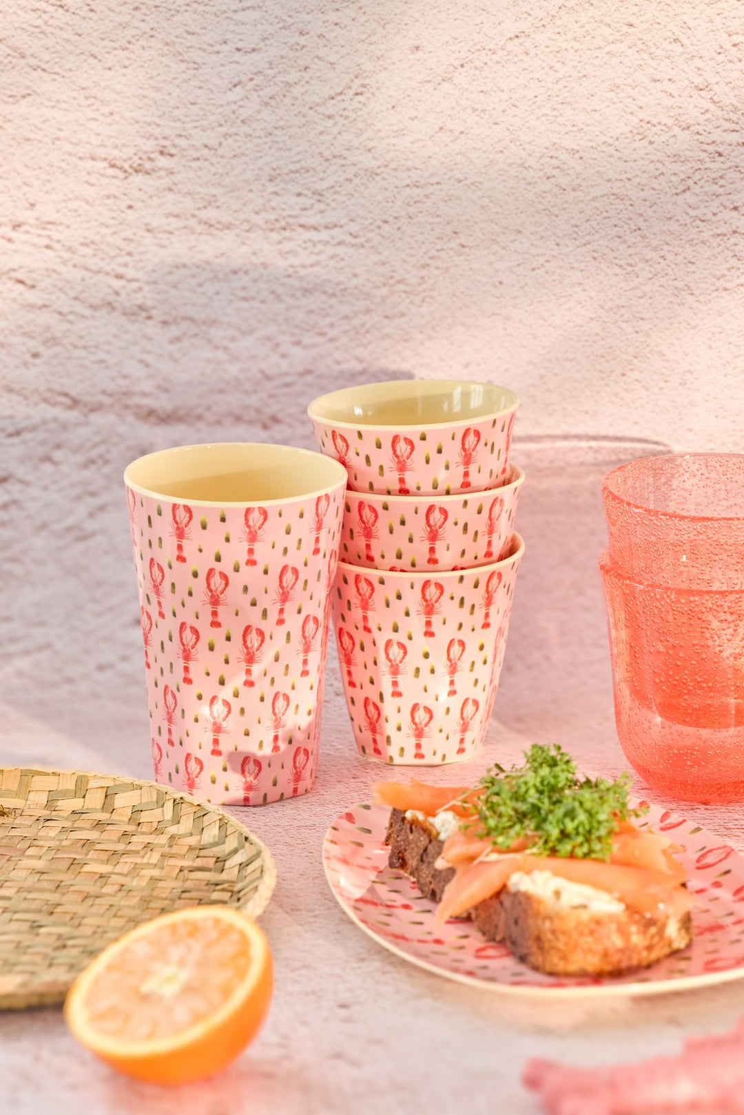 Medium Melamine Cup - Pink Lobster Print