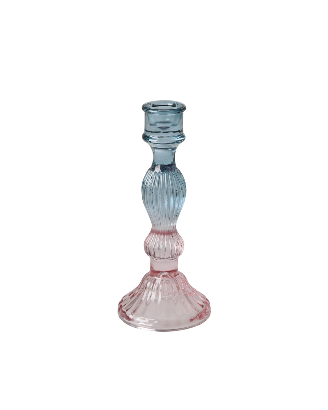 Glass Candle Holder in Two Tone Soft Pink and Blue - Large