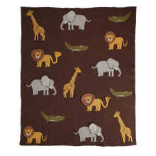 Load image into Gallery viewer, Knitted Baby Blanket in Chocolate Brown with Animals
