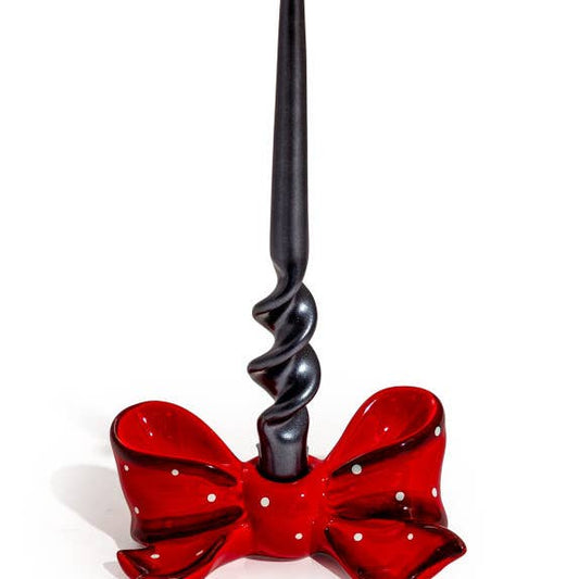 Ruby Red Ribbon Bow Ceramic Candle Holder