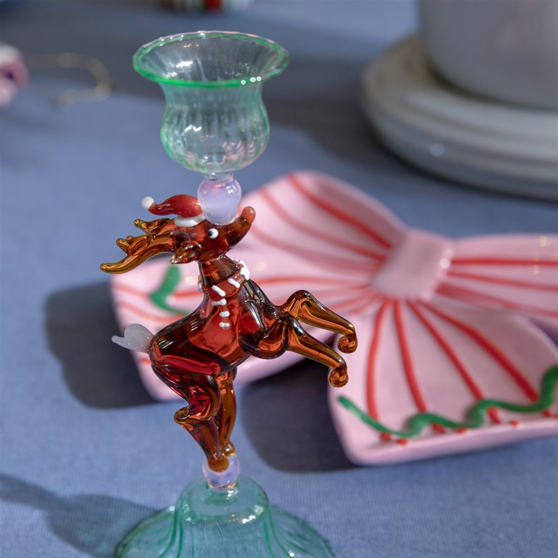 Candle Holder Merry Reindeer