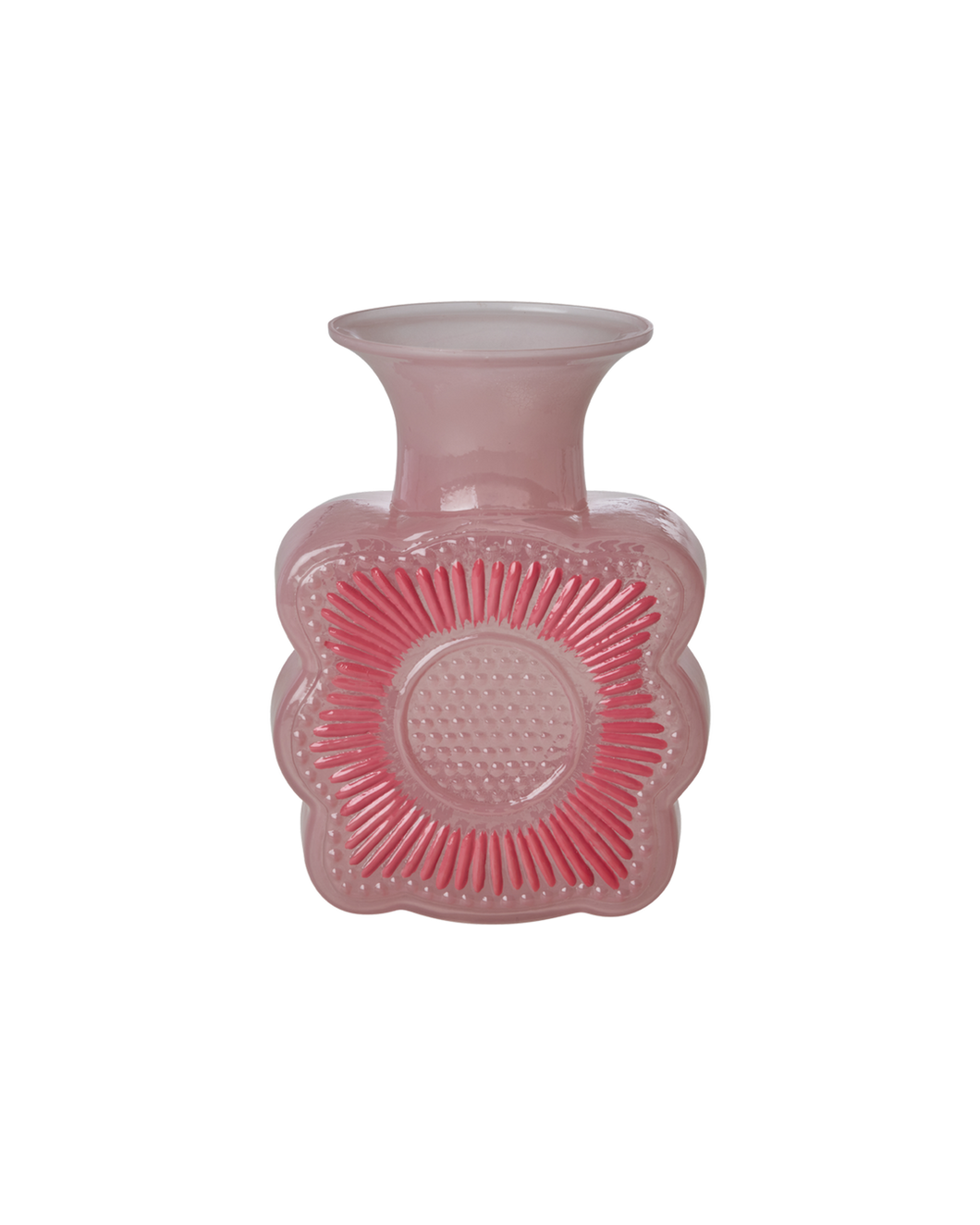 Glass Vase with Embossed Flower Design - Soft Pink - 1L