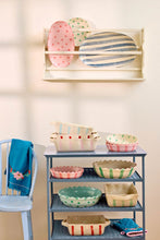 Load image into Gallery viewer, Stoneware Pie Dish in Two Tone Pink and Cream with Green Dots - Small
